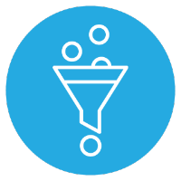 White icon on blue background illustrating the concept of streamlined partner campaigns that increase ROI with targeted lead generation