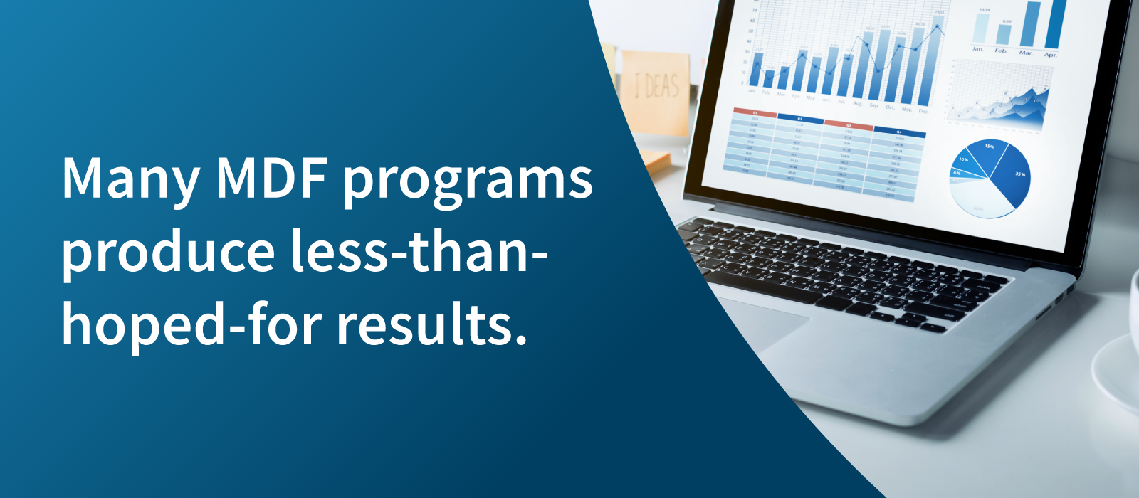 Why MDF programs benefit from integrated marketing partners. Laptop sitting on desk displaying marketing diagrams.
